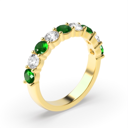 Prong Setting Round Half Eternity Diamond And Emerald Ring