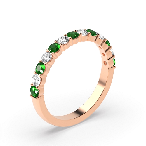 4 Prong Round Rose Gold Shared claws alternate diamond and Lab Grown Diamond Rings