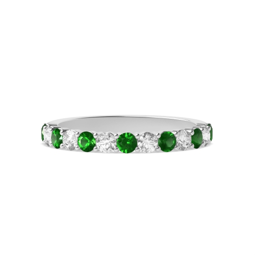 Channel Setting Round Shared claws alternate diamond and Emerald Diamond Rings