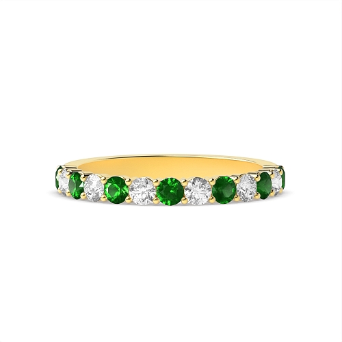 4 Prong Round Yellow Gold Shared claws alternate diamond and Lab Grown Diamond Rings