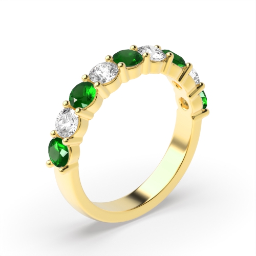 Channel Setting Round Yellow Gold Shared claws alternate diamond and Lab Grown Diamond Rings