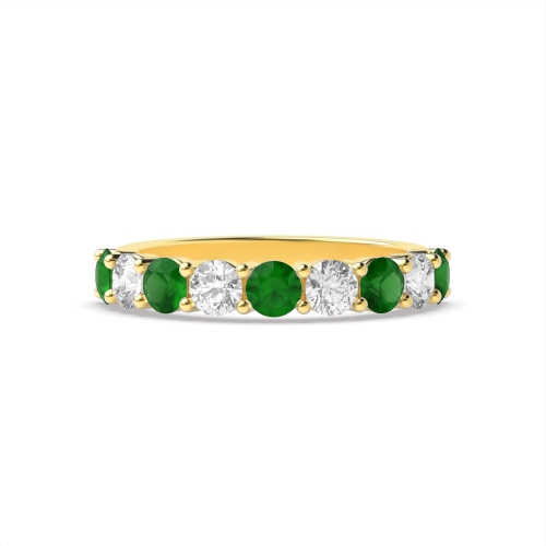 Channel Setting Round Yellow Gold Shared claws alternate diamond and Lab Grown Diamond Rings