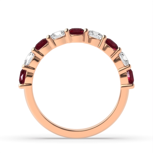 Channel Setting Round Rose Gold Shared claws alternate diamond and Lab Grown Half Eternity Diamond Rings