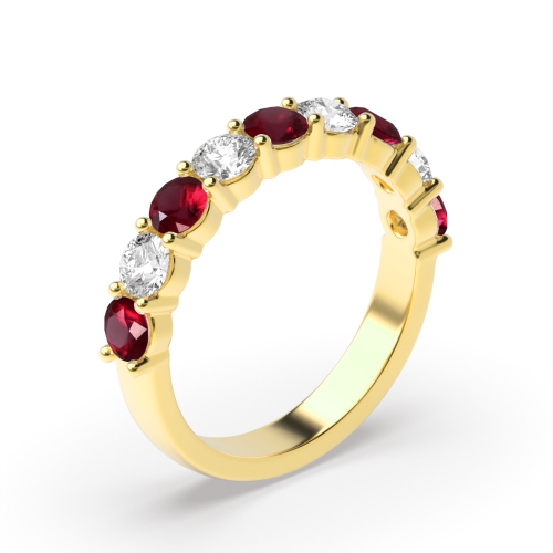 Channel Setting Round Yellow Gold Shared claws alternate diamond and Lab Grown Diamond Rings