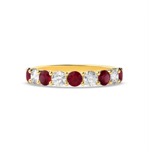 Channel Setting Round Yellow Gold Shared claws alternate diamond and Lab Grown Diamond Rings
