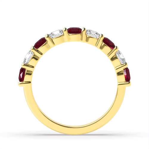 Channel Setting Round Yellow Gold Shared claws alternate diamond and Lab Grown Diamond Rings