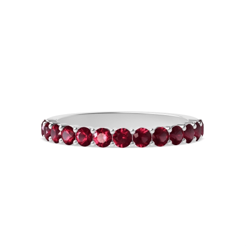 Prong Setting Round Half Eternity Ruby Ring