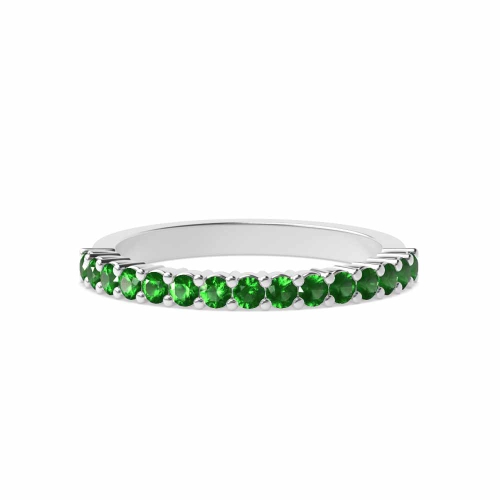 4 Prong Round Twilight Dance Emerald Half Eternity Diamond Ring
