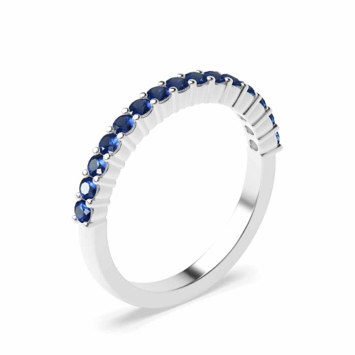 4 Prong Round Shared claw set Blue Sapphire Half Eternity Diamond Ring