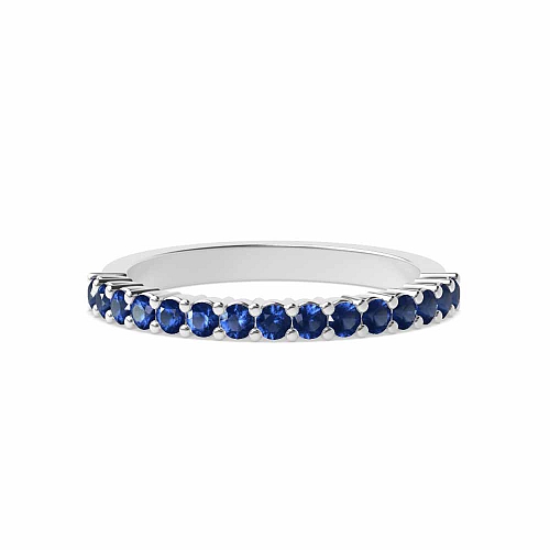 4 Prong Round Shared claw set Blue Sapphire Half Eternity Wedding Band