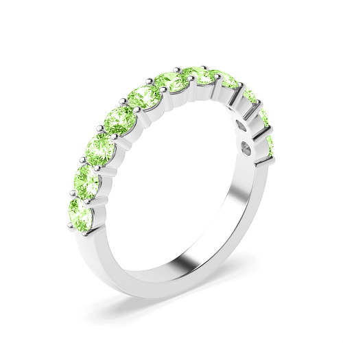 4 Prong Round Shared claw set Green Lab Grown Band Diamond Rings