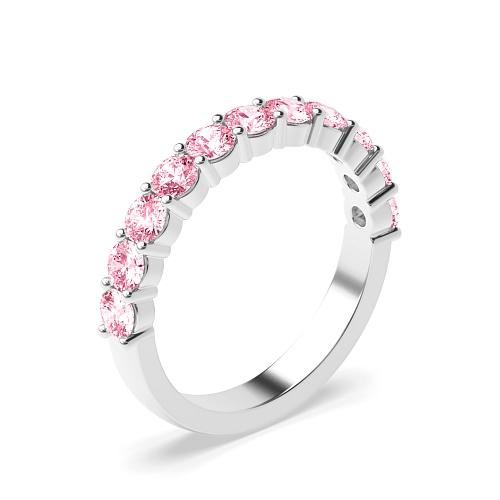 4 Prong Round Shared claw set Pink Lab Grown Band Diamond Rings