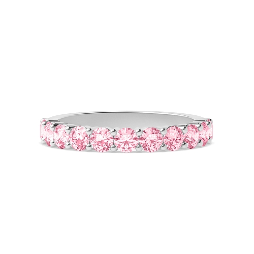 4 Prong Round Shared claw set Pink Lab Grown Band Diamond Rings