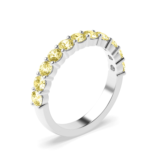 4 Prong Round Shared claw set Yellow Lab Grown Band Diamond Rings