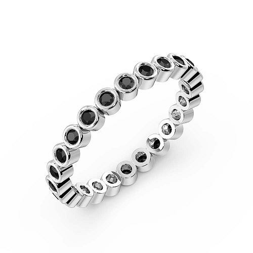 Bezel Setting Round Rubover Black Eternity Diamond Rings
