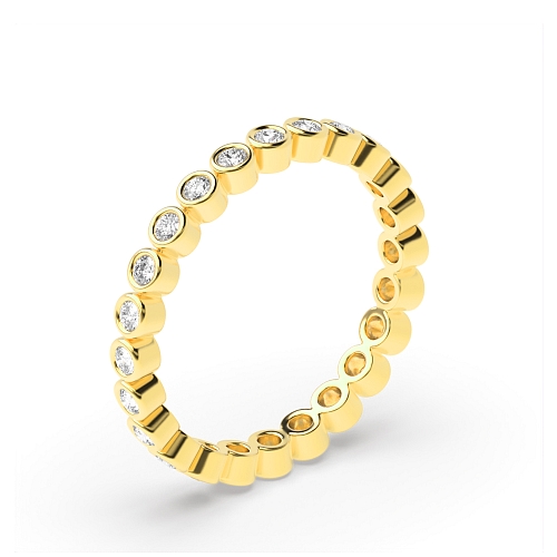 Bezel Setting Round Yellow Gold Rubover Diamond Rings