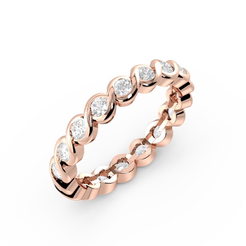 Channel Setting Round Rose Gold Rubover Eternity Diamond Rings