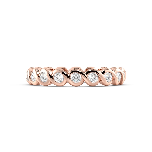 Channel Setting Round Rose Gold Rubover Eternity Diamond Rings