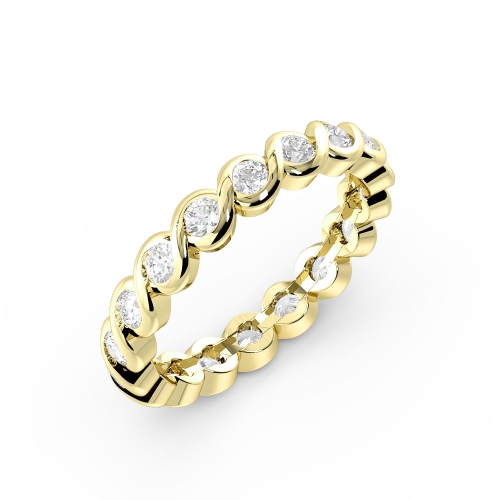Channel Setting Round Yellow Gold Rubover Eternity Diamond Rings