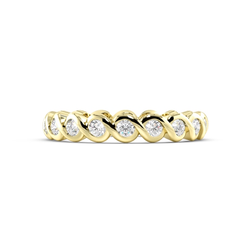 Channel Setting Round Yellow Gold Rubover Eternity Diamond Rings