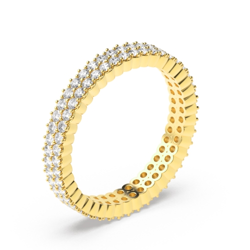 4 Prong Round Yellow Gold 2 row Eternity Diamond Rings