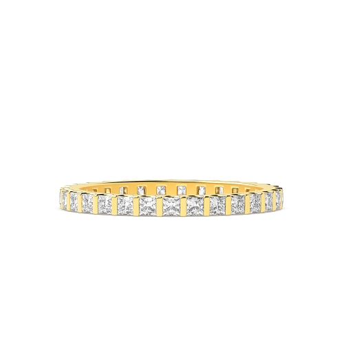Tension Setting Princess Yellow Gold divided by bar Band Diamond Rings
