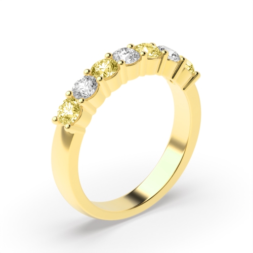 4 Prong Round Yellow Gold Seven stone alternate colored Eternity Diamond Rings
