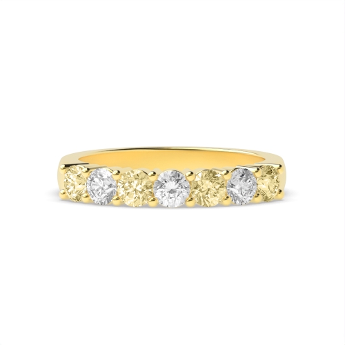 4 Prong Round Yellow Gold Seven stone alternate colored Eternity Diamond Rings