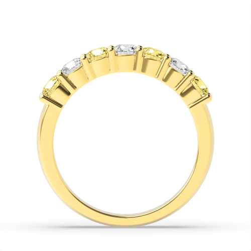 4 Prong Round Yellow Gold Seven stone alternate colored Eternity Diamond Rings