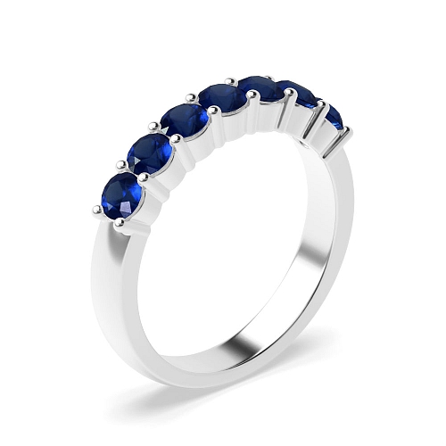 4 Prong Round seven stone Blue Sapphire Seven Stone Wedding Band