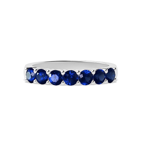 4 Prong Round seven stone Blue Sapphire Seven Stone Diamond Ring