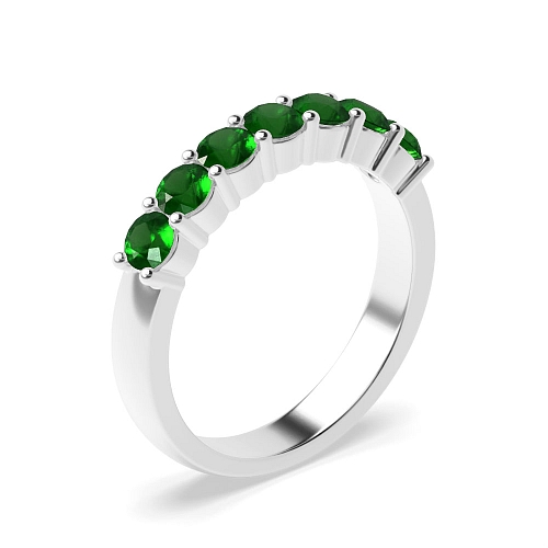 4 Prong Round Seven stone Emerald Diamond Rings