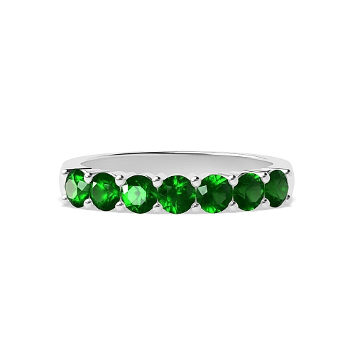 4 Prong Round Seven stone Emerald Diamond Rings