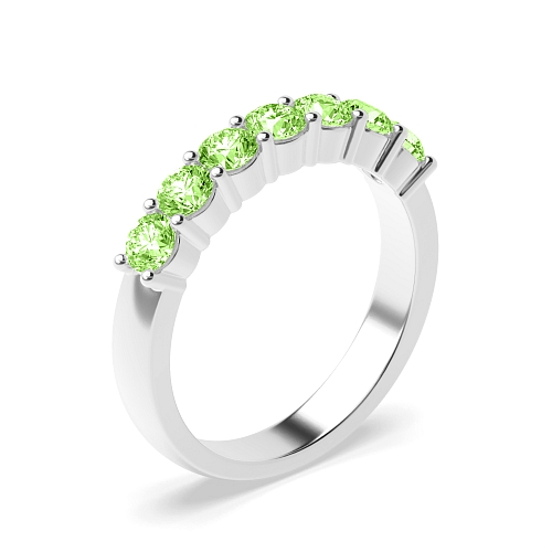 4 Prong Round Seven stone Green Lab Grown Band Diamond Rings