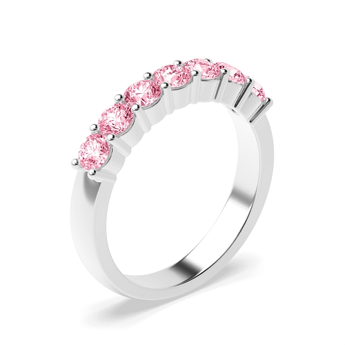4 Prong Round Seven stone Pink Lab Grown Band Diamond Rings