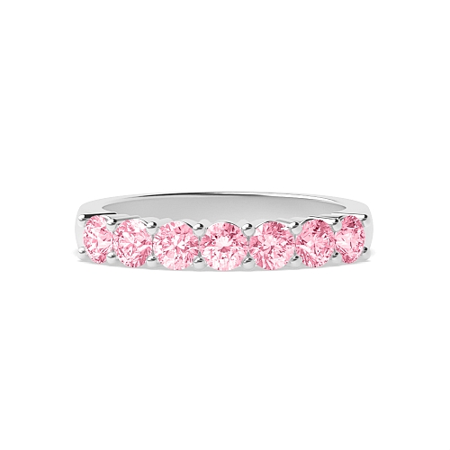 4 Prong Round Seven stone Pink Lab Grown Band Diamond Rings