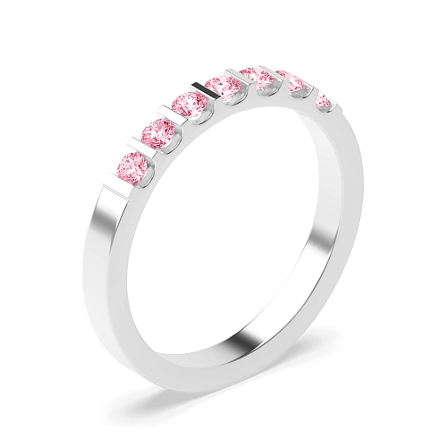 Tension Setting Round Bar Pink Lab Grown Seven Stone Diamond Ring