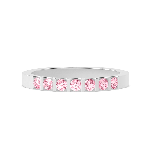 Tension Setting Round Bar Pink Lab Grown Seven Stone Diamond Ring