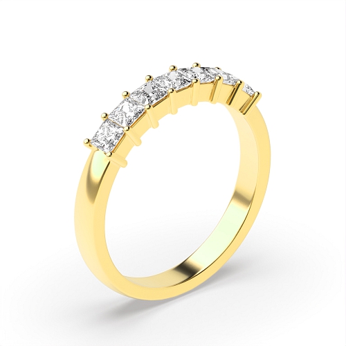 4 Prong Princess Yellow Gold Low set Band Diamond Rings