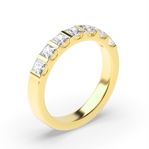 Tension Setting Princess Yellow Gold Bar Diamond Rings