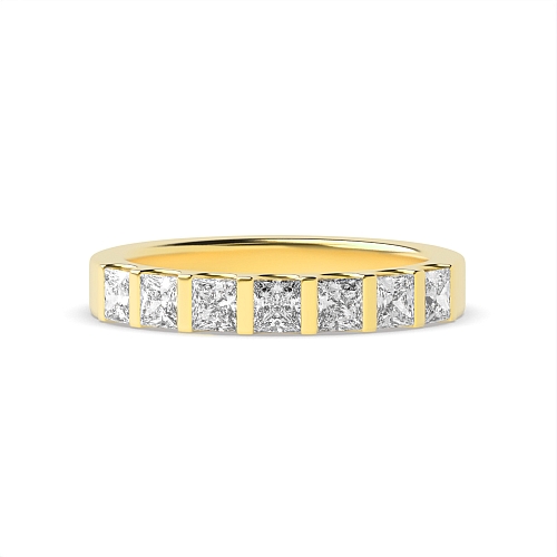 Tension Setting Princess Yellow Gold Bar Diamond Rings