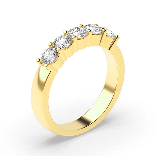 4 Prong Yellow Gold mid set Five Stone Diamond Ring