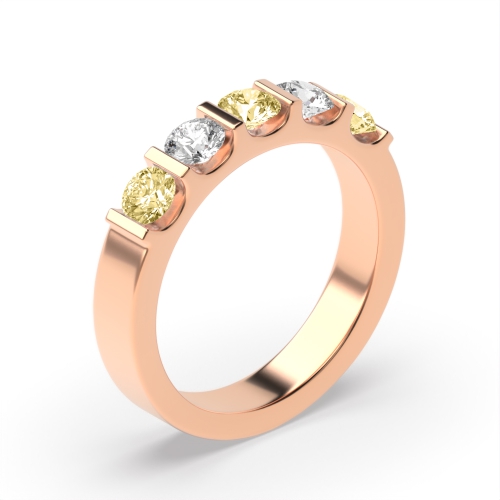 Tension Setting Round Rose Gold Five Stone Wedding Rings & Bands