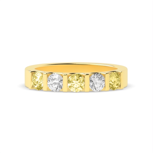 Tension Setting Round Yellow Gold Five Stone Diamond Ring