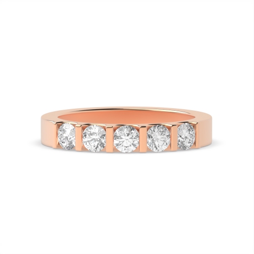 Tension Setting Round Rose Gold Five Stone Wedding Band
