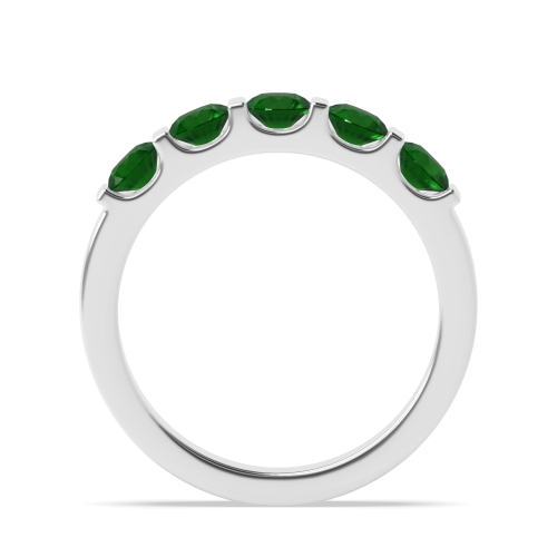 Tension Setting Round Bar Emerald Five Stone Diamond Ring