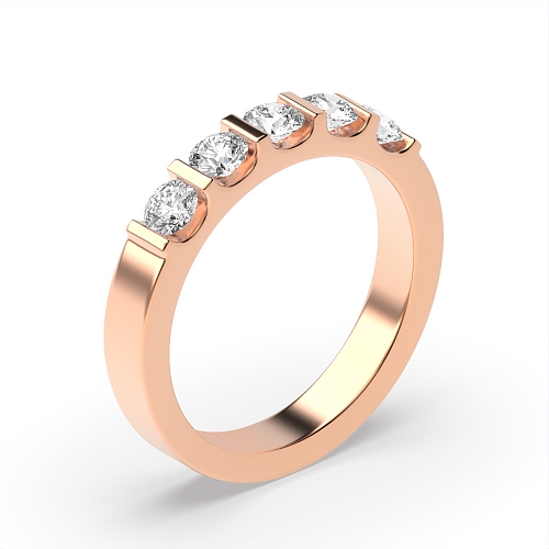 Tension Setting Round Rose Gold bar Five Stone Diamond Ring