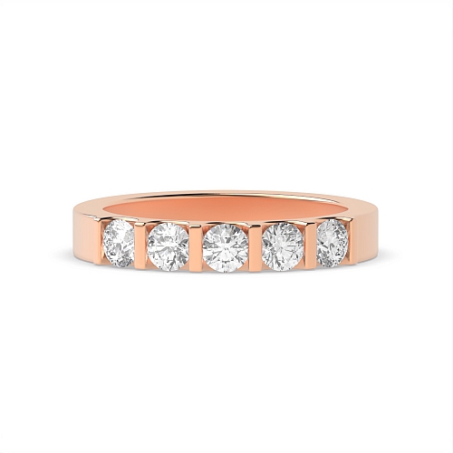 Tension Setting Round Rose Gold bar Five Stone Diamond Ring