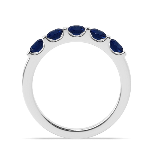 Tension Setting Round Bar Blue Sapphire Five Stone Diamond Ring