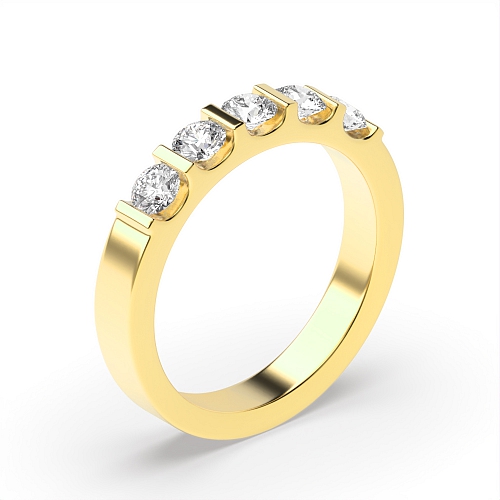 Tension Setting Round Yellow Gold bar Five Stone Diamond Ring